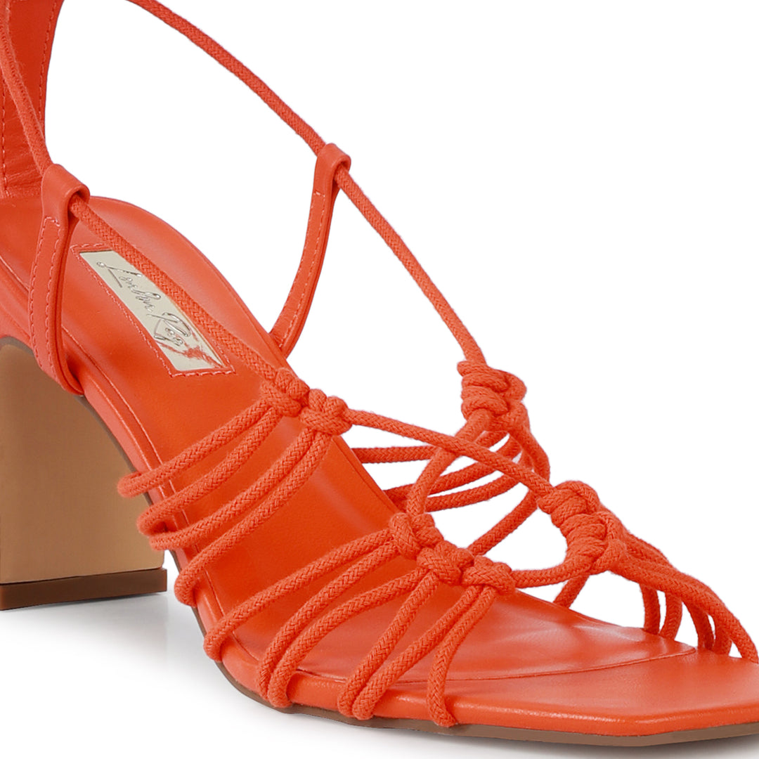 Strings Attach Braided Tie Up Block Heeled Sandal In Orange