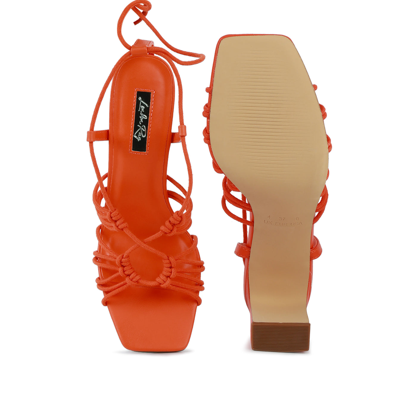 Strings Attach Braided Tie Up Block Heeled Sandal In Orange