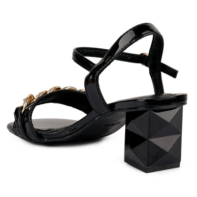 Black Geometric Cut Diamante Chain Sandal