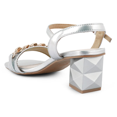Silver Geometric Cut Diamante Chain Sandal