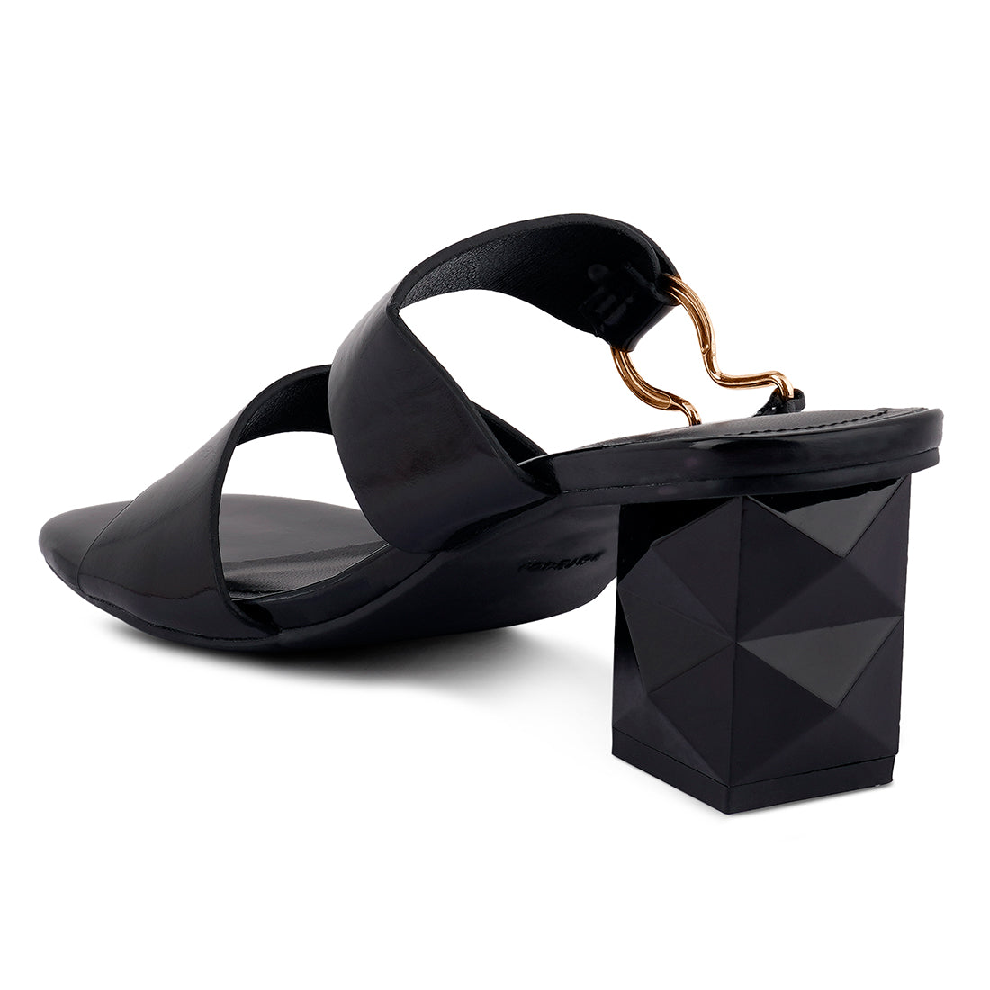 Black Hookup Geometric Cut Block Heel Slides
