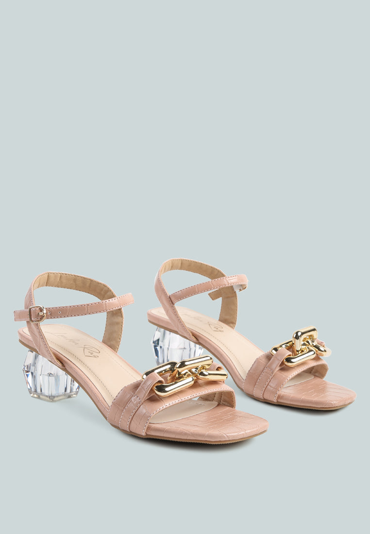 women clear low heel chain sandal#color_pink