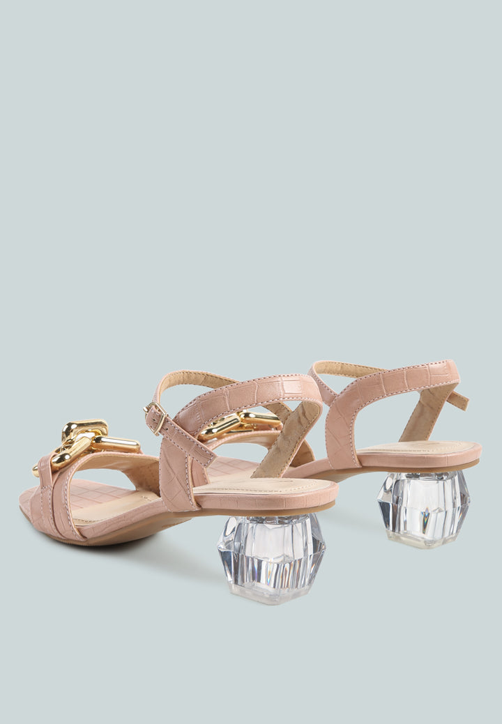 women clear low heel chain sandal#color_pink