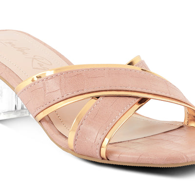 Pink Line Croc Textured Low Heel Sandals