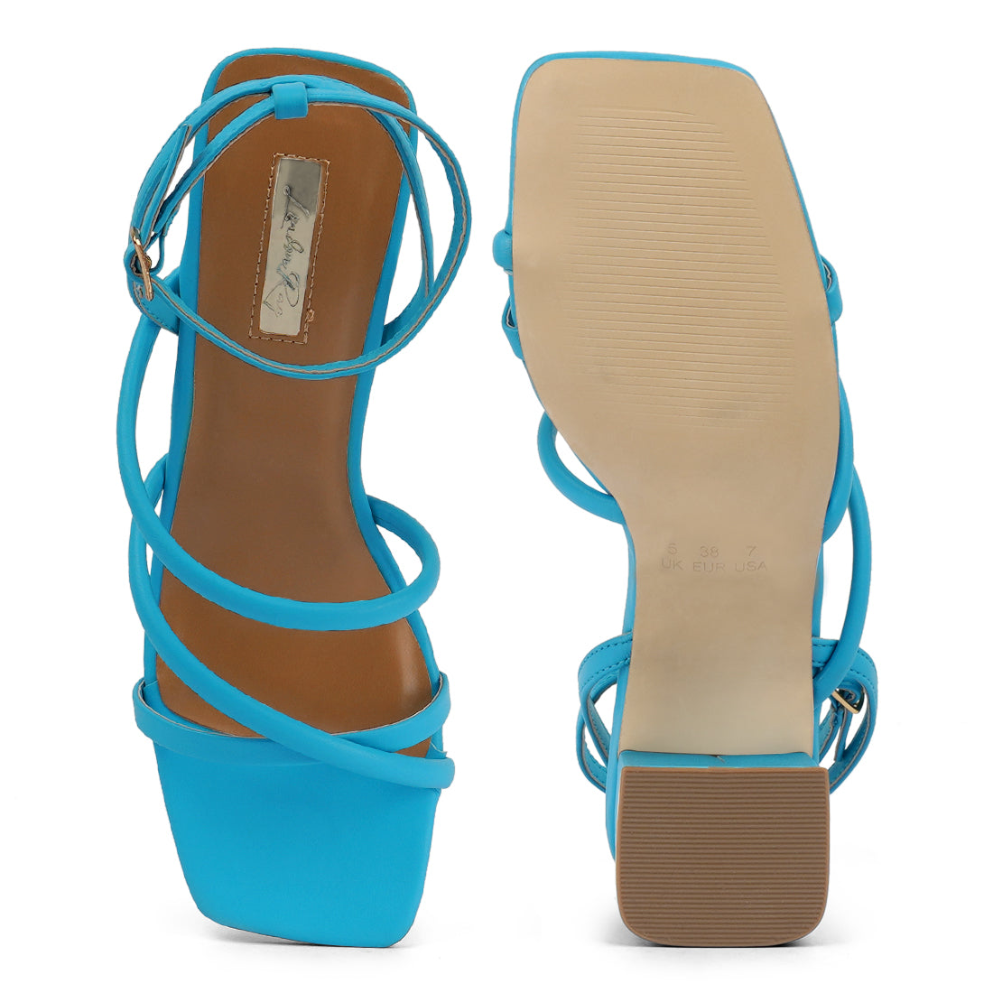 Blue Mid Block Heel Casual Sandals