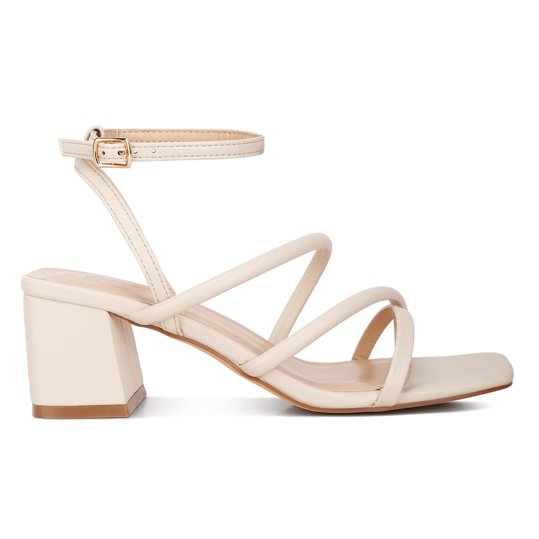 Off White Mid Block Heel Casual Sandals