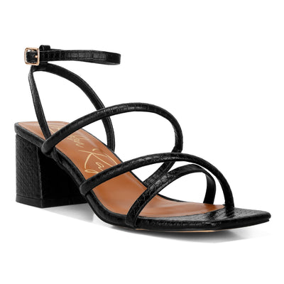 Black Croc Mid Block Heel Casual Sandals