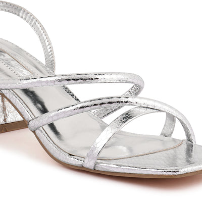 Silver Croc Mid Block Heel Casual Sandals