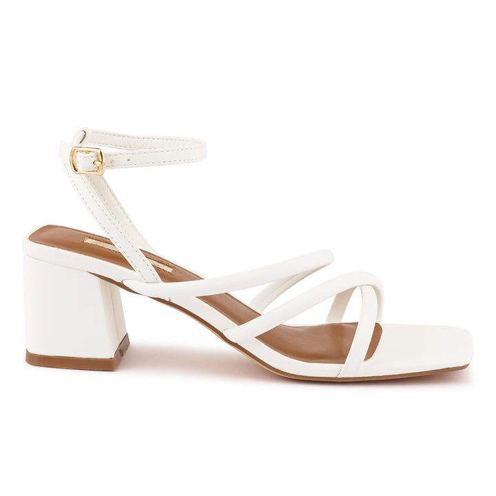 White Mid Block Heel Casual Sandals