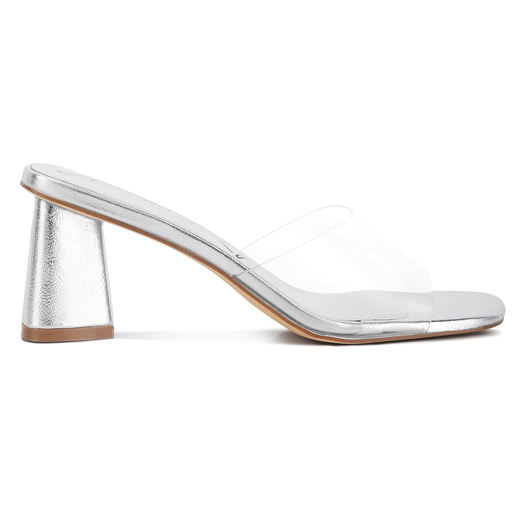 Silver Clear Flirt Clear Strap Slip On Heels