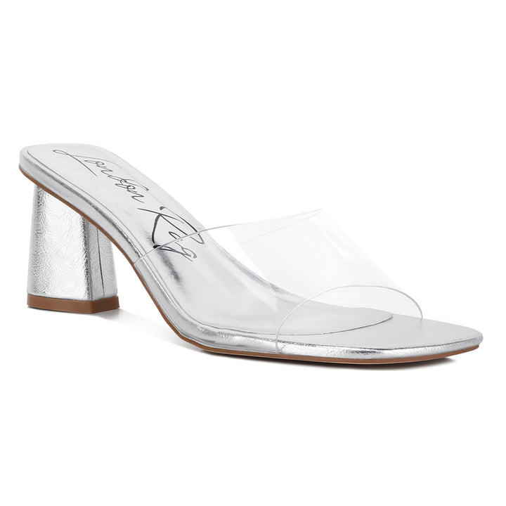 Silver Clear Flirt Clear Strap Slip On Heels