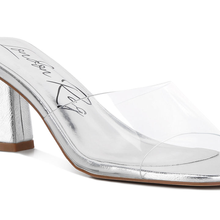 Silver Clear Flirt Clear Strap Slip On Heels