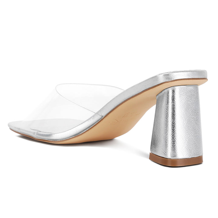 Silver Clear Flirt Clear Strap Slip On Heels