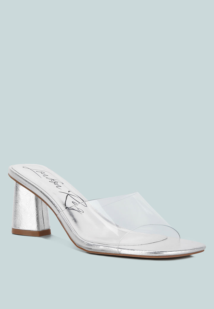 women clear flirt clear strap slip on heels#color_silver