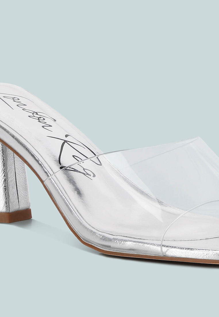 women clear flirt clear strap slip on heels#color_silver
