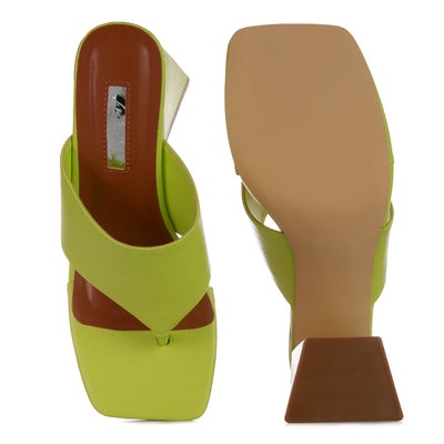 Green Block Heel Slip On Thong Sandals