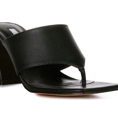 Black Block Heel Slip On Thong Sandals