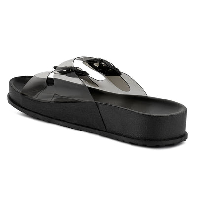 Black Platform Buckled Slide Sandals