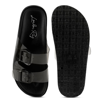 Black Platform Buckled Slide Sandals