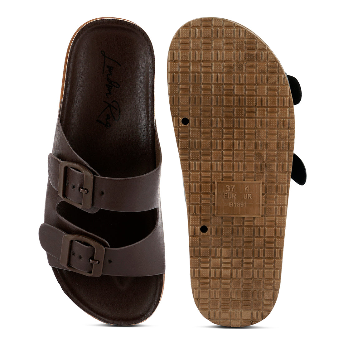Dark Brown Platform Buckled Slide Sandals