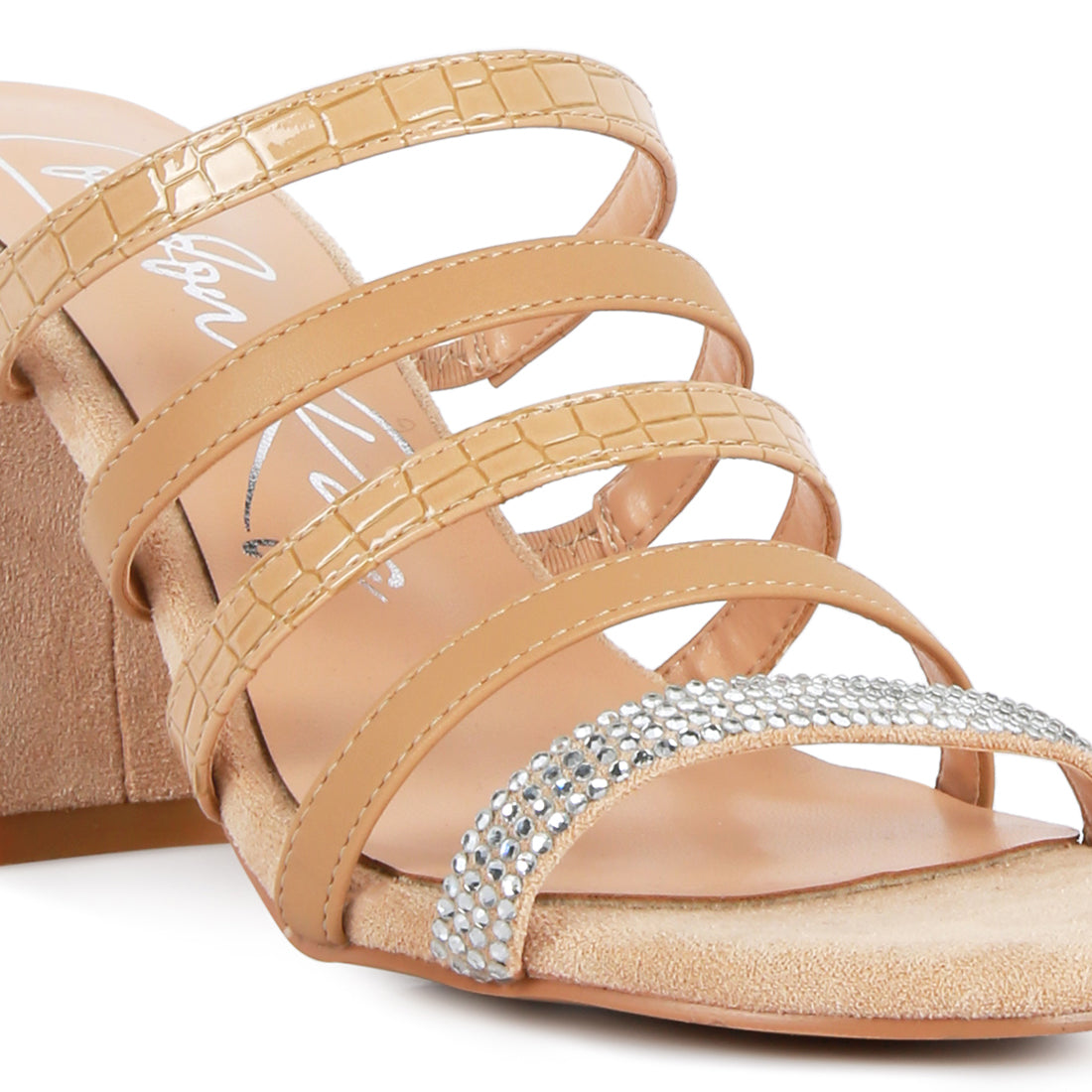 Beige Multi Strap Diamante Detail Sandals