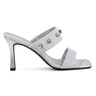 White Diamante Adorned Glitter Sandals