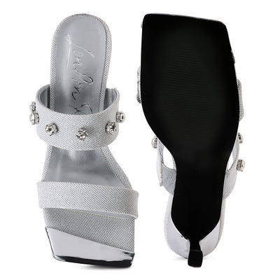 White Diamante Adorned Glitter Sandals