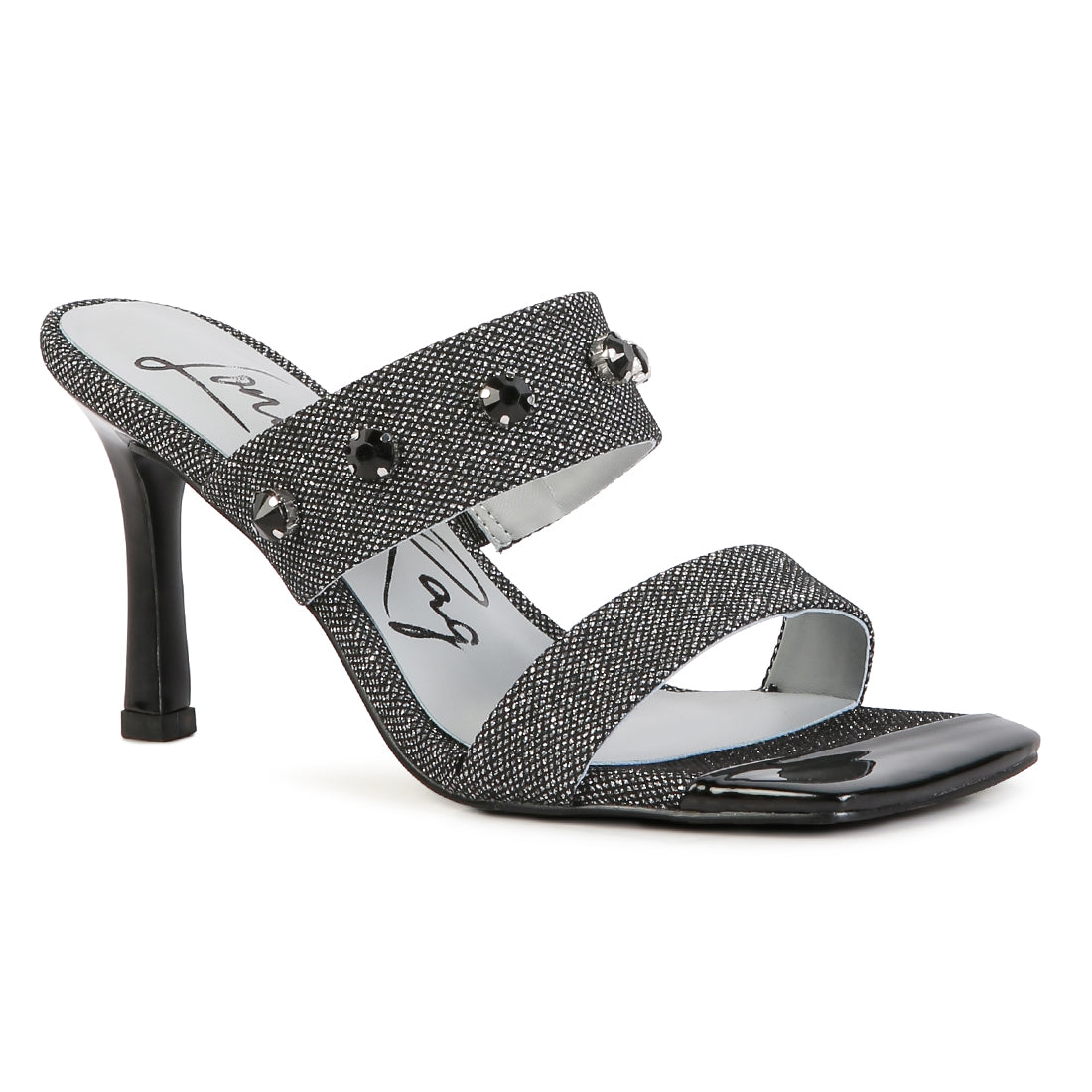 Black Diamante Adorned Glitter Sandals