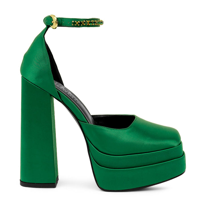 Green Sky High Rampwalk Satin Sandals