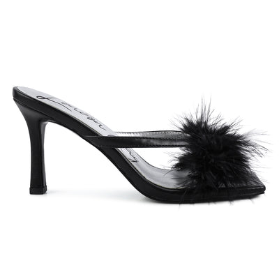 Black Feather Detail Slip-On Sandals