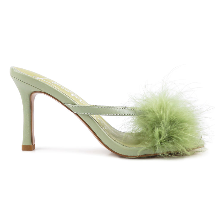 Green Feather Detail Slip-On Sandals