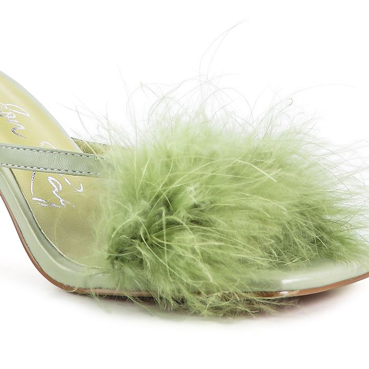 Green Feather Detail Slip-On Sandals