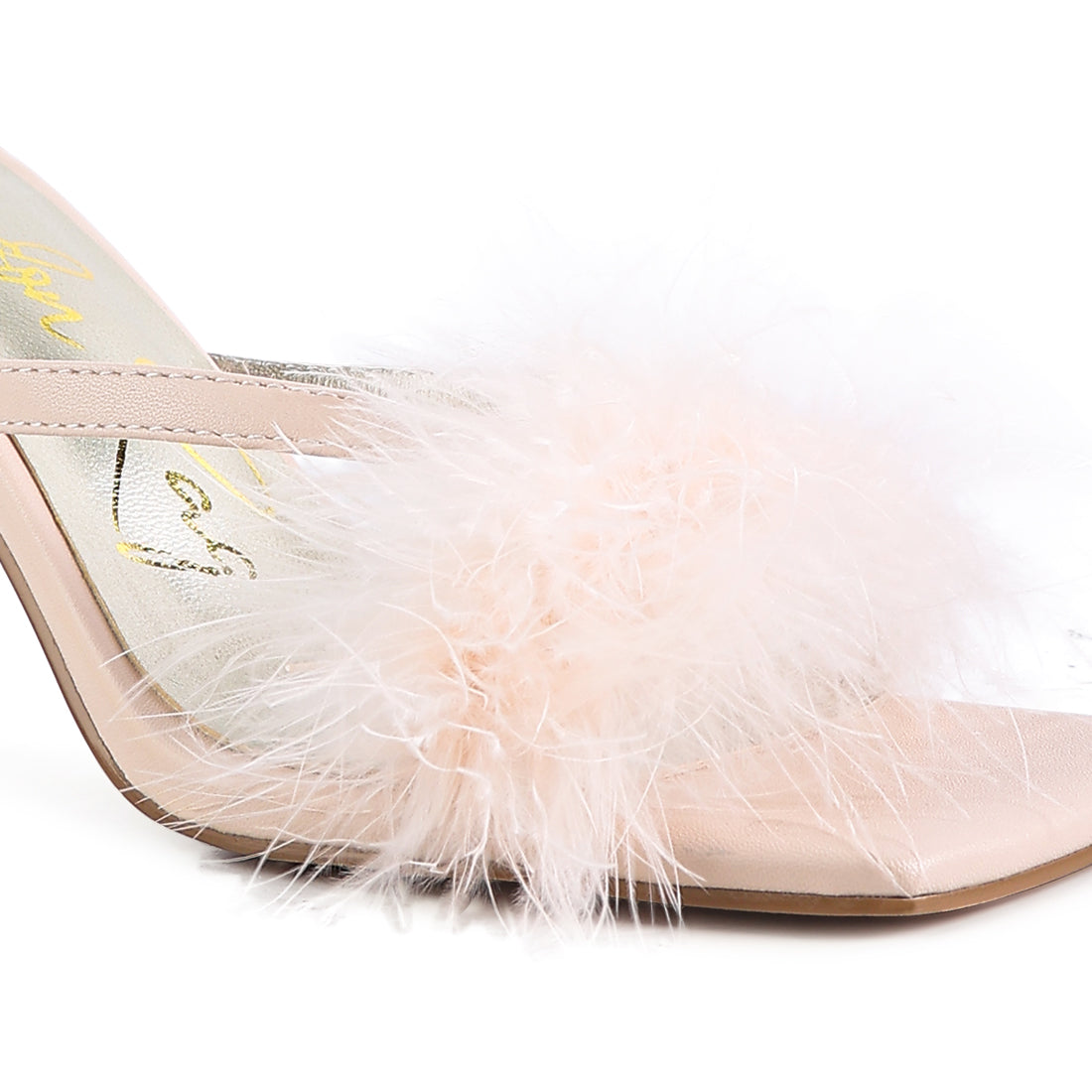 Beige Feather Detail Slip-On Sandals