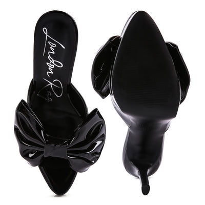 my time patent pu bow detail high heeled sandal#color_black