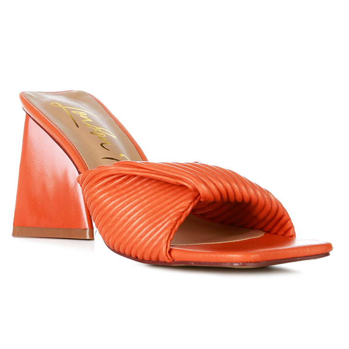 Orange Twist Strap Block Sandals