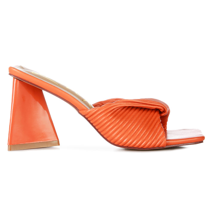 Orange Twist Strap Block Sandals