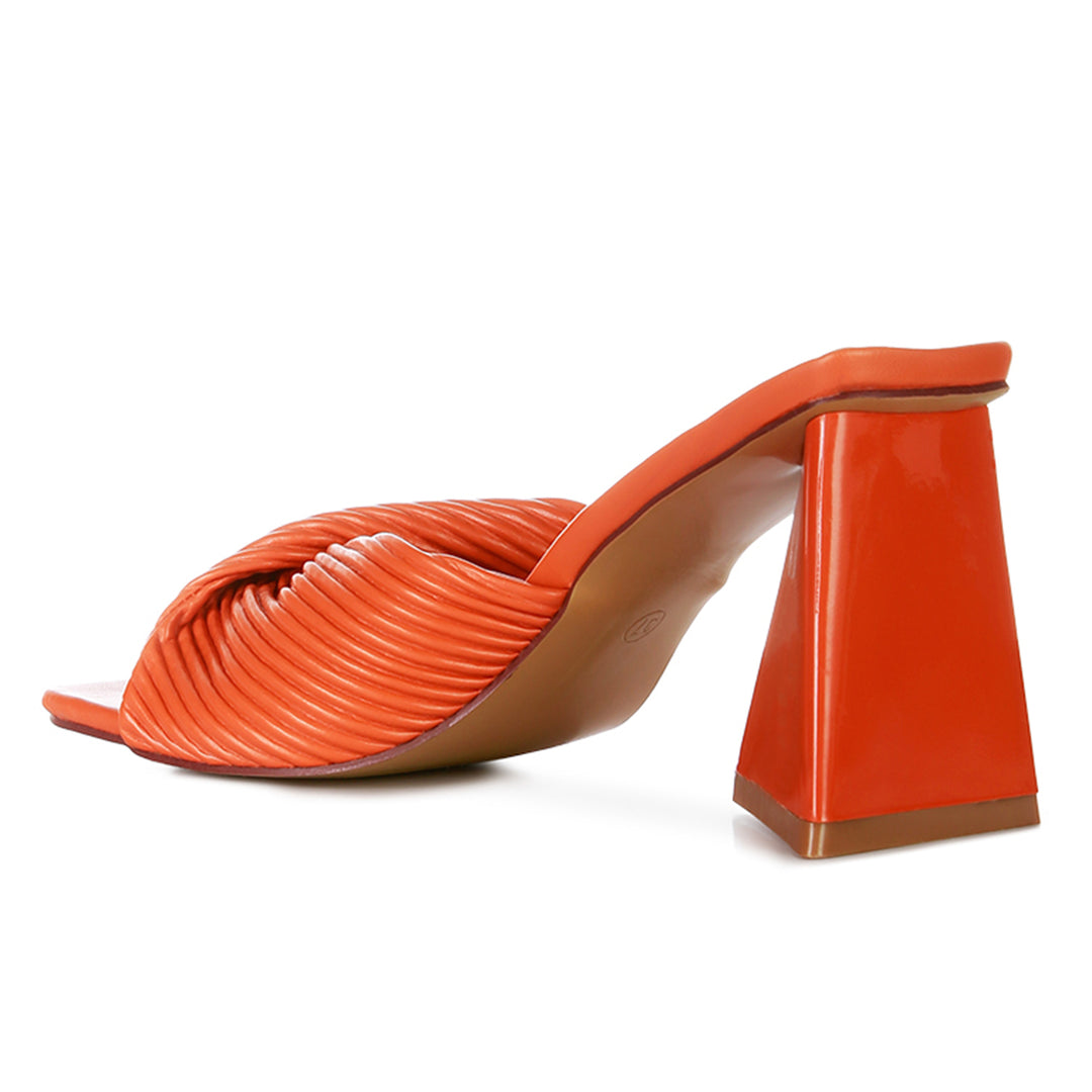 Orange Twist Strap Block Sandals