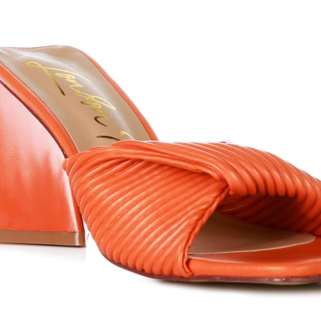 Orange Twist Strap Block Sandals