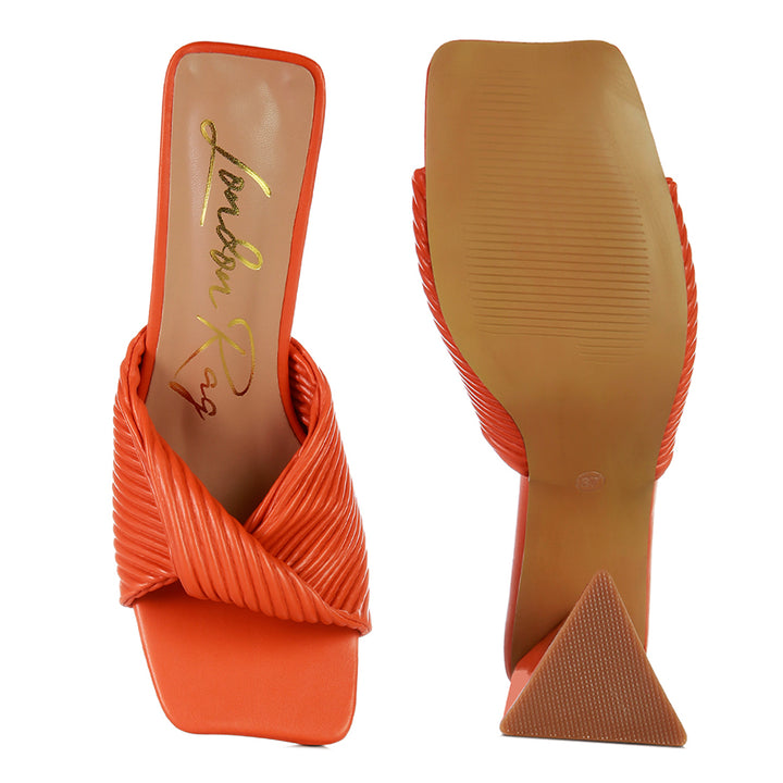 Orange Twist Strap Block Sandals