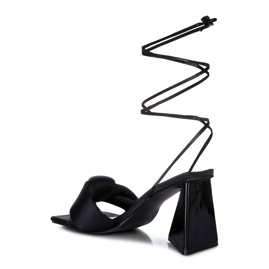 Black Knotted Triangular Block Heel Sandals