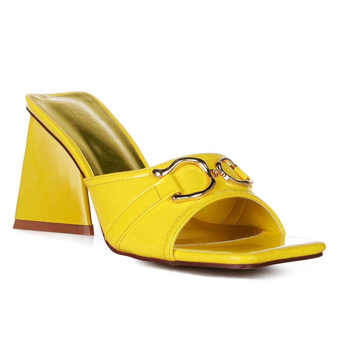 Yellow Metal Buckle Detail Slider Sandals
