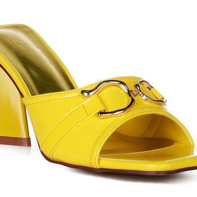 Yellow Metal Buckle Detail Slider Sandals