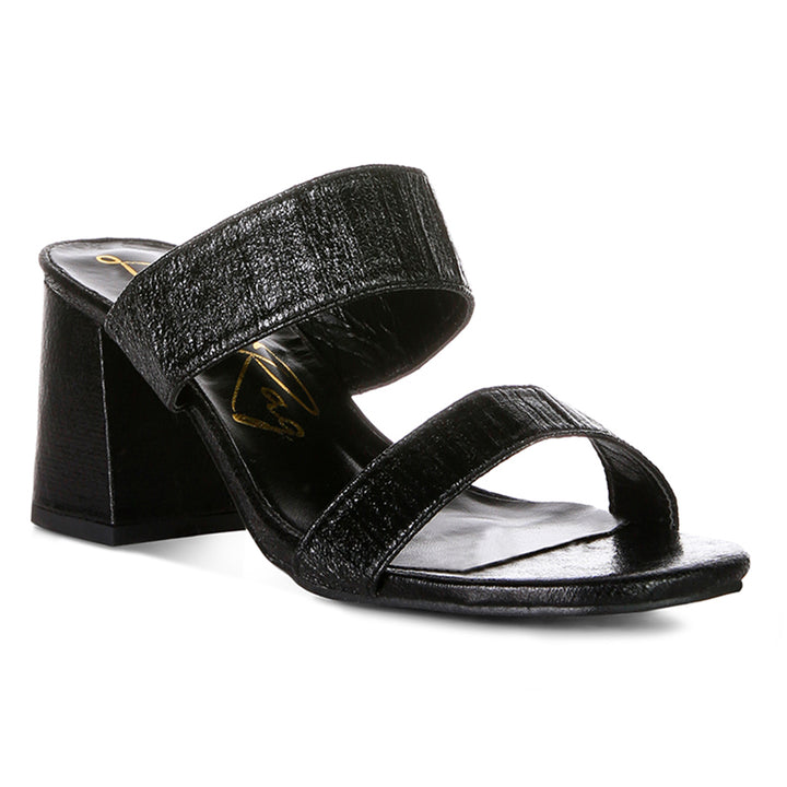 Black High Block Heeled Metallic Sandals