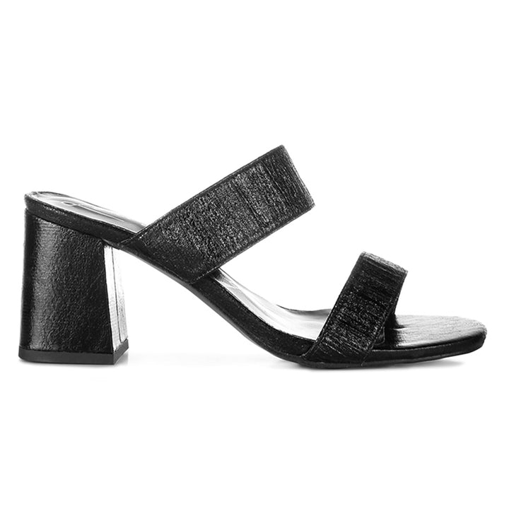 Black High Block Heeled Metallic Sandals