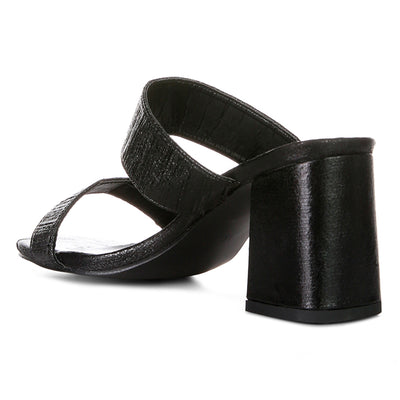Black High Block Heeled Metallic Sandals