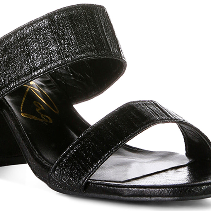 Black High Block Heeled Metallic Sandals