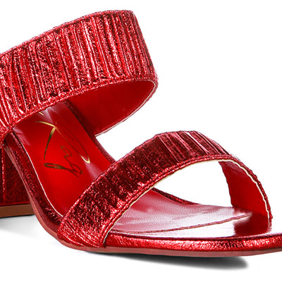 Red High Block Heeled Metallic Sandals