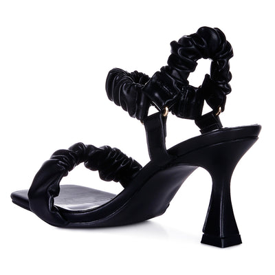 Black Ruched Spool Heel Casual Sandals