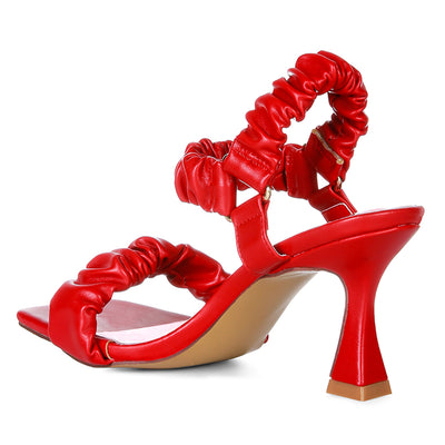 Red Ruched Spool Heel Casual Sandals