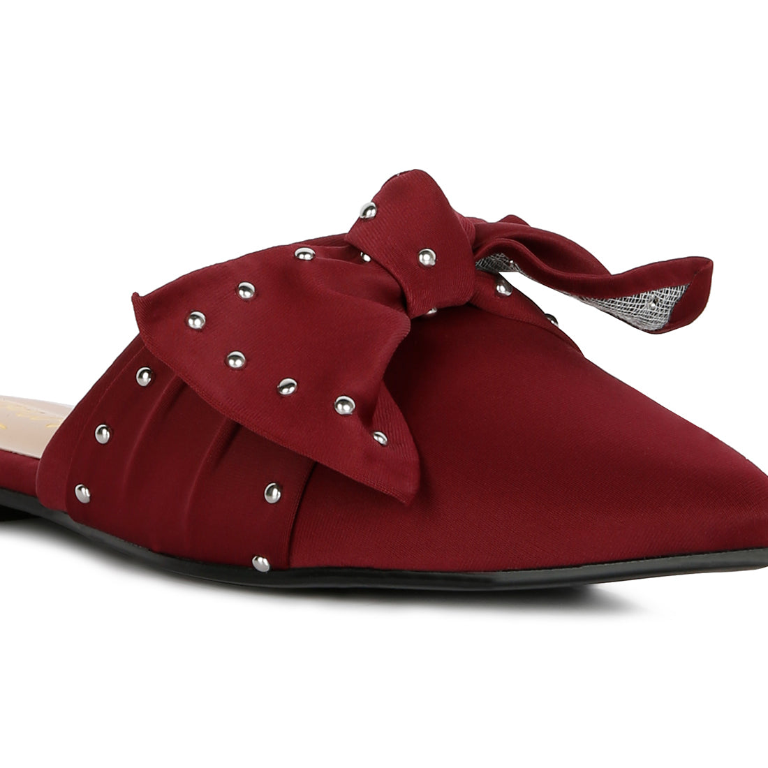 studded bow flat mules#color_burgundy